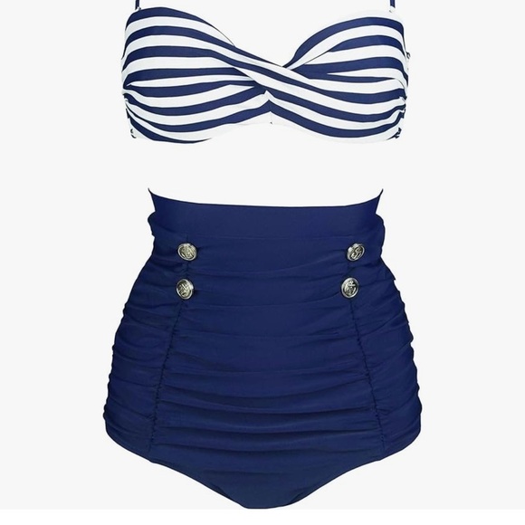 COCOSHIP Retro Polka Dot Twisted Front High Waisted summer beach resort … - Picture 1 of 3